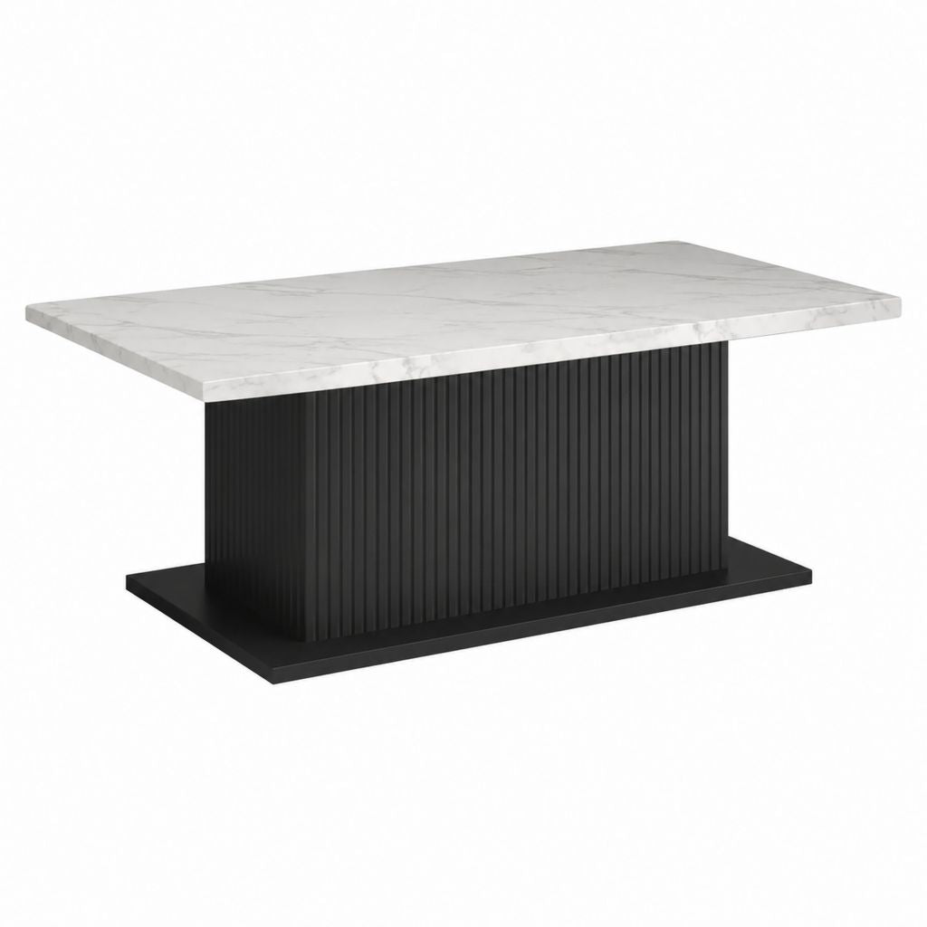 Table basse rectangulaire blanche et noire en MDF effet marbre 120 x 60 x 45 cm