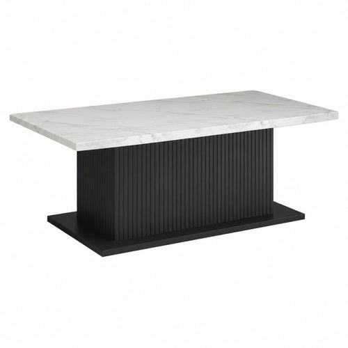 Table basse rectangulaire blanche et noire en MDF effet marbre 120 x 60 x 45 cm
