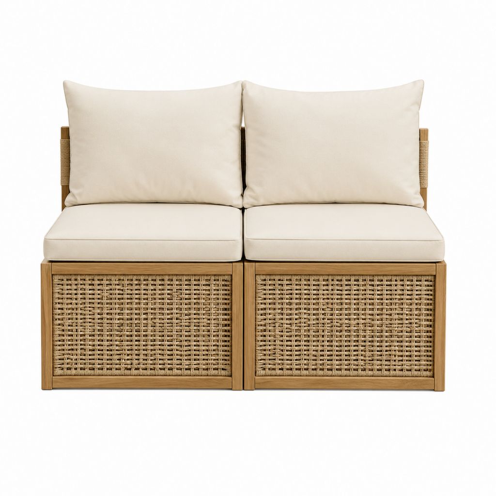 Canapé de jardin 2 places beige en acacia massif et rotin PE 120 x 75 x 75 cm