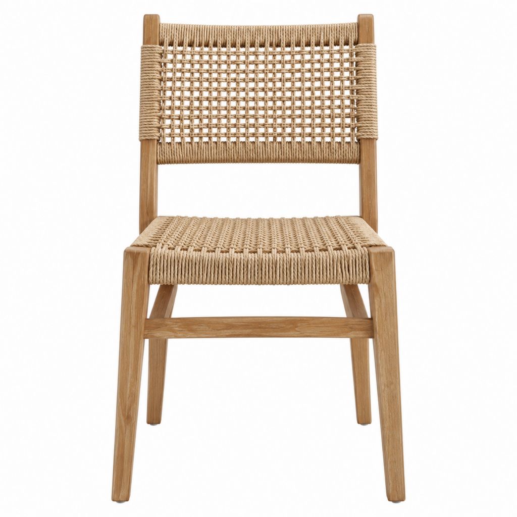 Chaise de jardin en bois massif naturel et corde papier tressée 53 x 55 x 82 cm