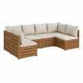Salon de jardin d’angle 4 places beige en acacia massif avec coussins 250 x 180 x 70 cm