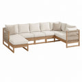 Canapé de jardin modulable d'angle 6 places beige en teck massif 330 x 250 x 78 cm