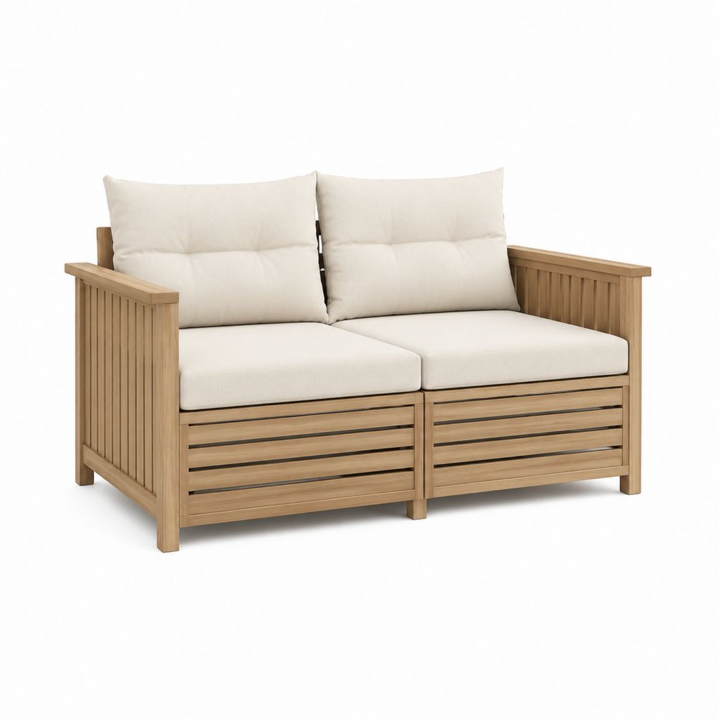 Canapé de jardin 2 places beige en acacia massif 130 x 70 x 76 cm