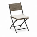 Chaise de jardin pliante gris taupe en acier et rotin PE avec coussin 85 x 46 x 56 cm