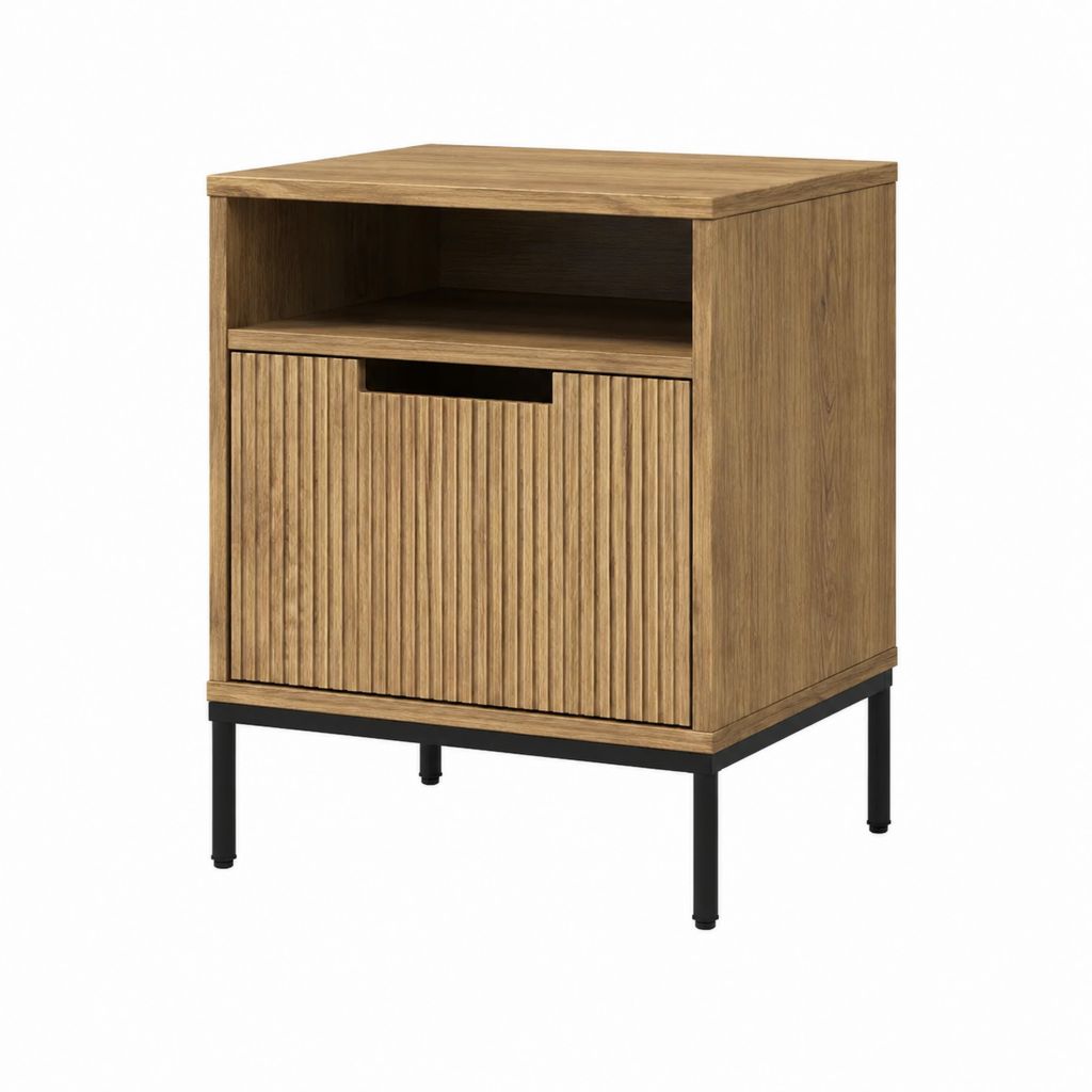 Table de chevet marron en panneaux de particules stratifiés avec porte rainurée 45 x 40 x 60 cm