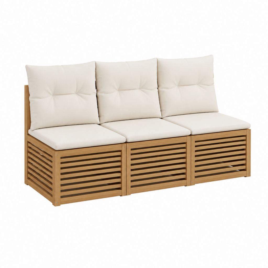 Canapé de jardin 3 places avec rangement beige en bois massif d'acacia 180 x 70 x 70 cm