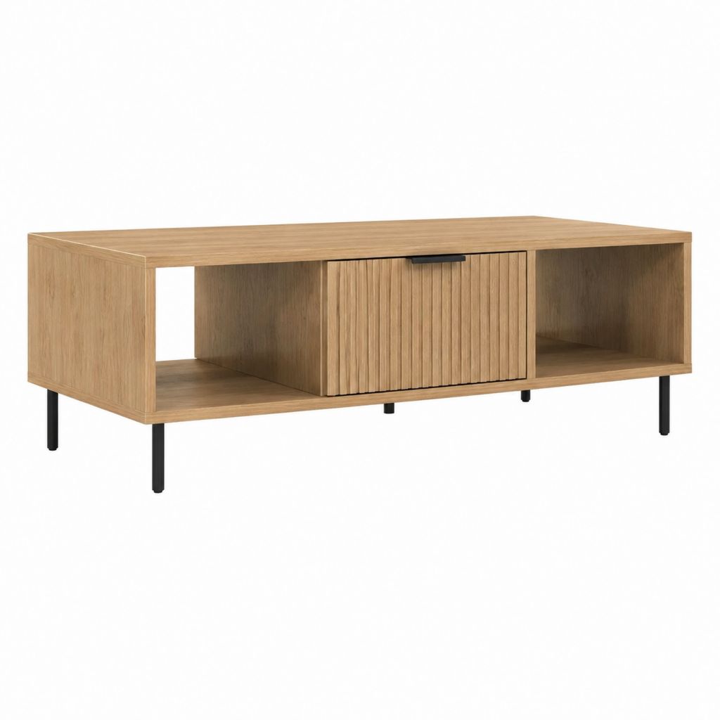 Table basse avec rangement chêne et noir en panneaux de particules 120 x 60 x 45 cm