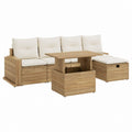 Ensemble canapé de jardin d'angle 4 places naturel en acacia massif avec coussins beige et table 230 x 150 x 70 cm