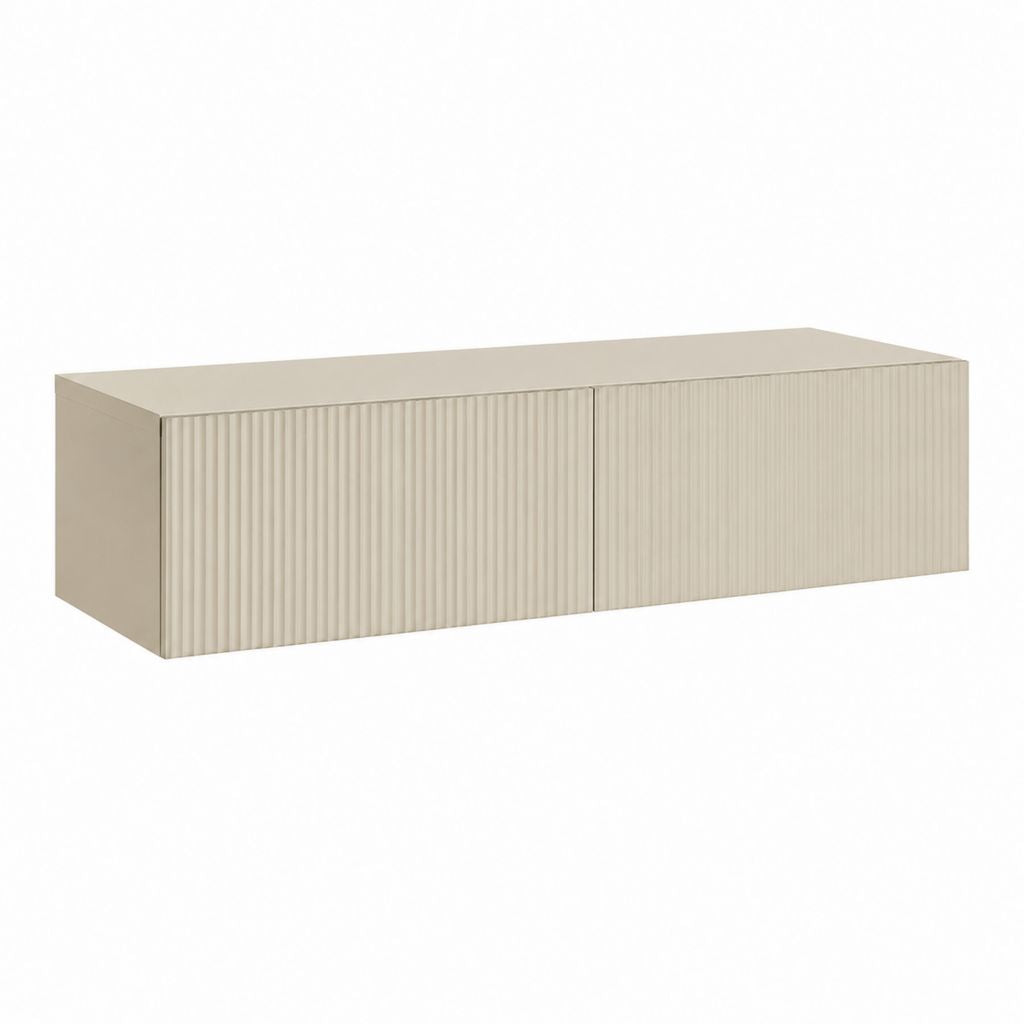 Meuble TV à 2 portes beige en panneaux MDF rainurés 140 x 40 x 45 cm