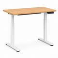 Bureau assis-debout électrique plateau bambou naturel 120 x 60 cm cadre acier blanc hauteur 72-118 cm