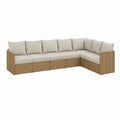 Salon de jardin d’angle 6 places beige et bois clair en aluminium avec coussins 280 x 220 x 75 cm