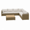 Salon de jardin d'angle 5 places avec table basse beige en corde polypropylène et aluminium 300 x 230 x 70 cm