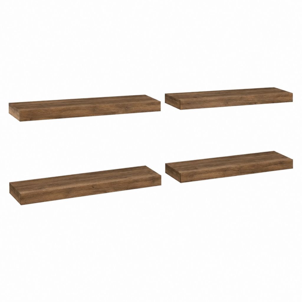 Lot de 4 étagères murales marron rustique en panneau de particules 60 x 20 x 3.8 cm