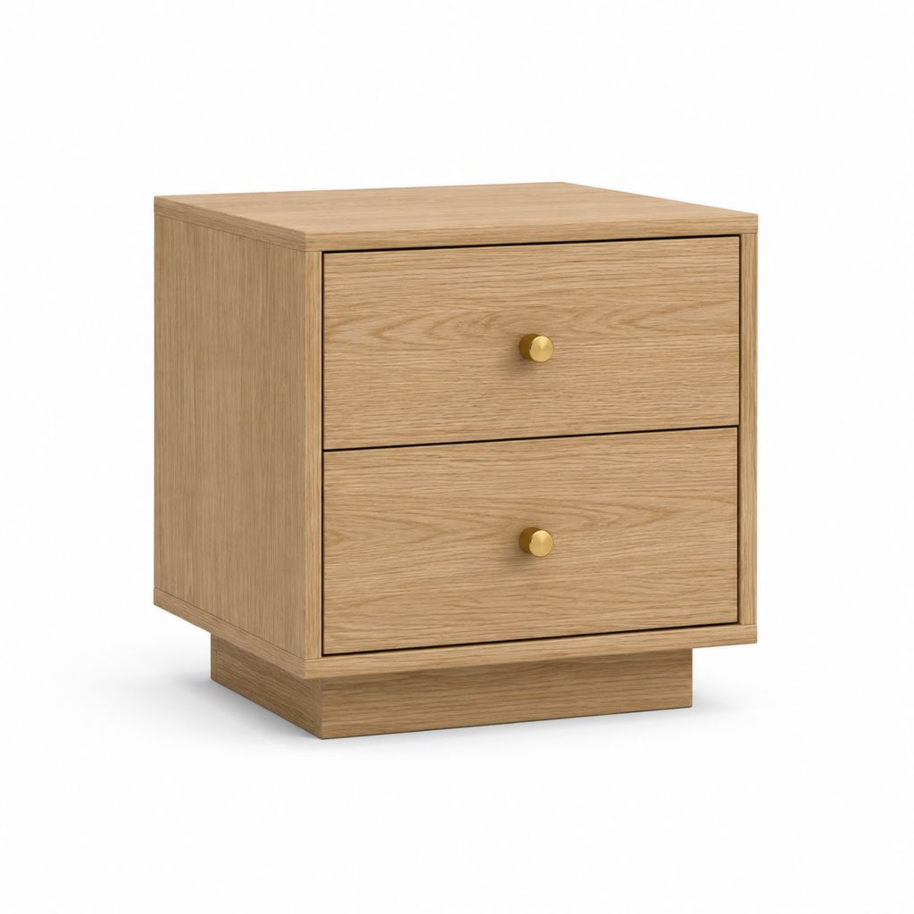 Table de chevet 2 tiroirs chêne clair MDF plaqué chêne rectangulaire 50 x 40 x 55 cm