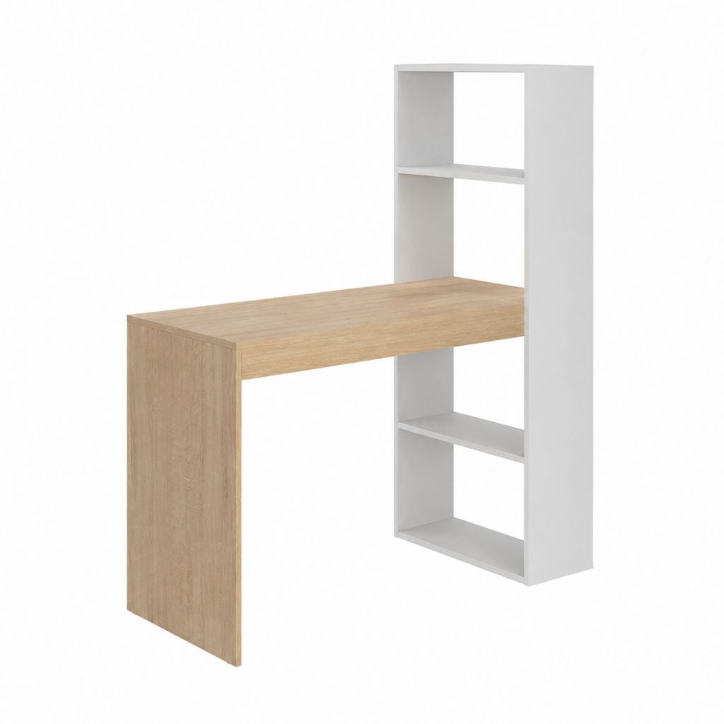 Bureau droit avec étagère blanc et chêne clair en panneaux de particules mélaminés 120 x 50 x 180 cm